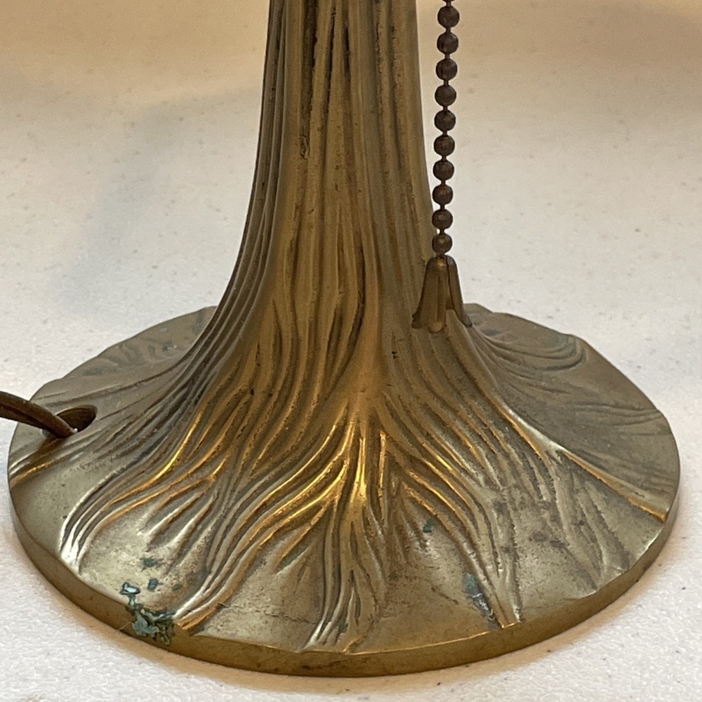 Vintage Art Nouveau Brass Table Lamp Etched Glass Shade Tiffany Style Tree Base - Picture 9 of 16